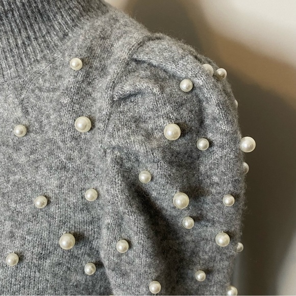 Pearlized Mock Neck Sweater Dress in Pebble Grey Melange, size XS - Picture 9 of 16